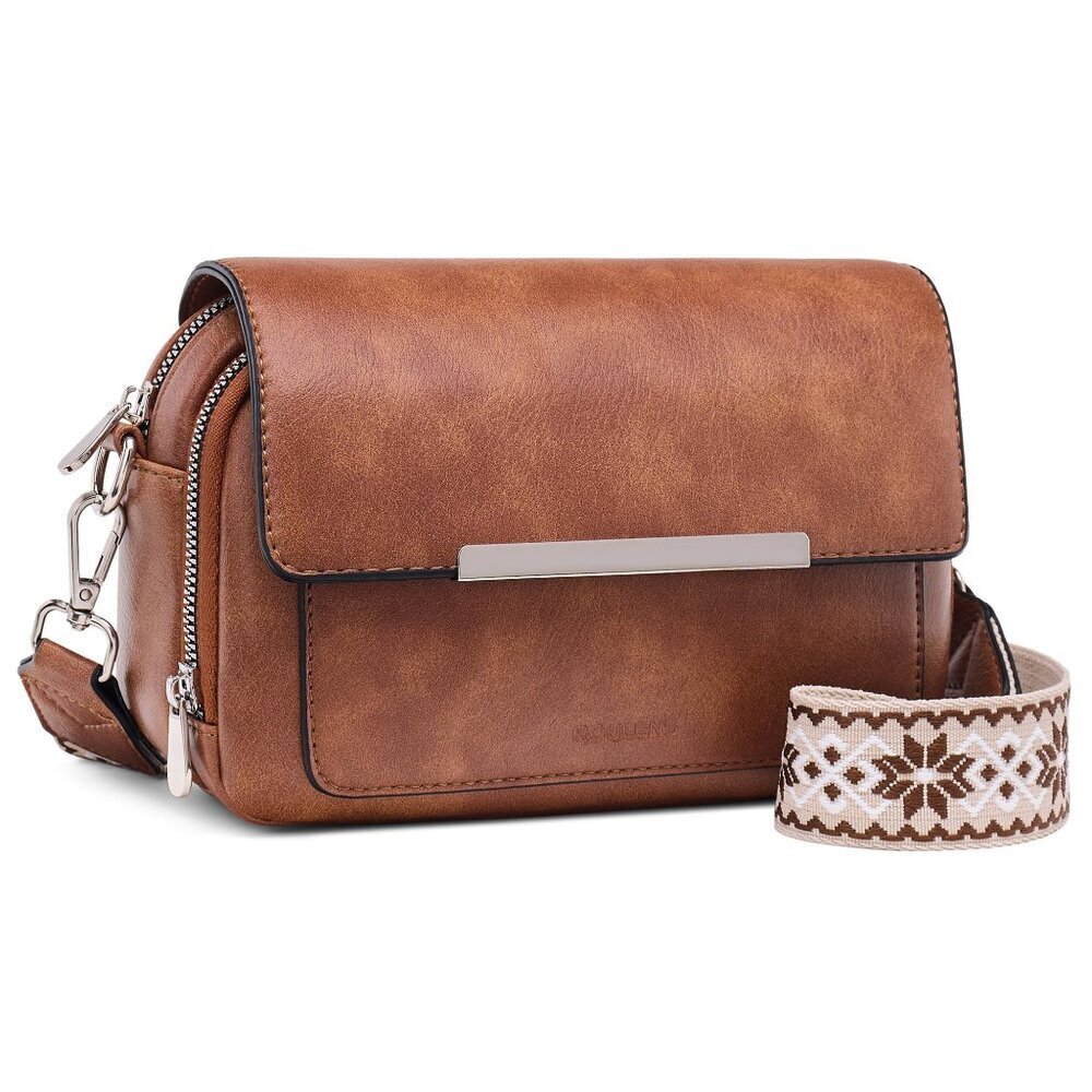 Leather Crossbody Bag with RFID Blocking, Adjustable Strap, Multiple